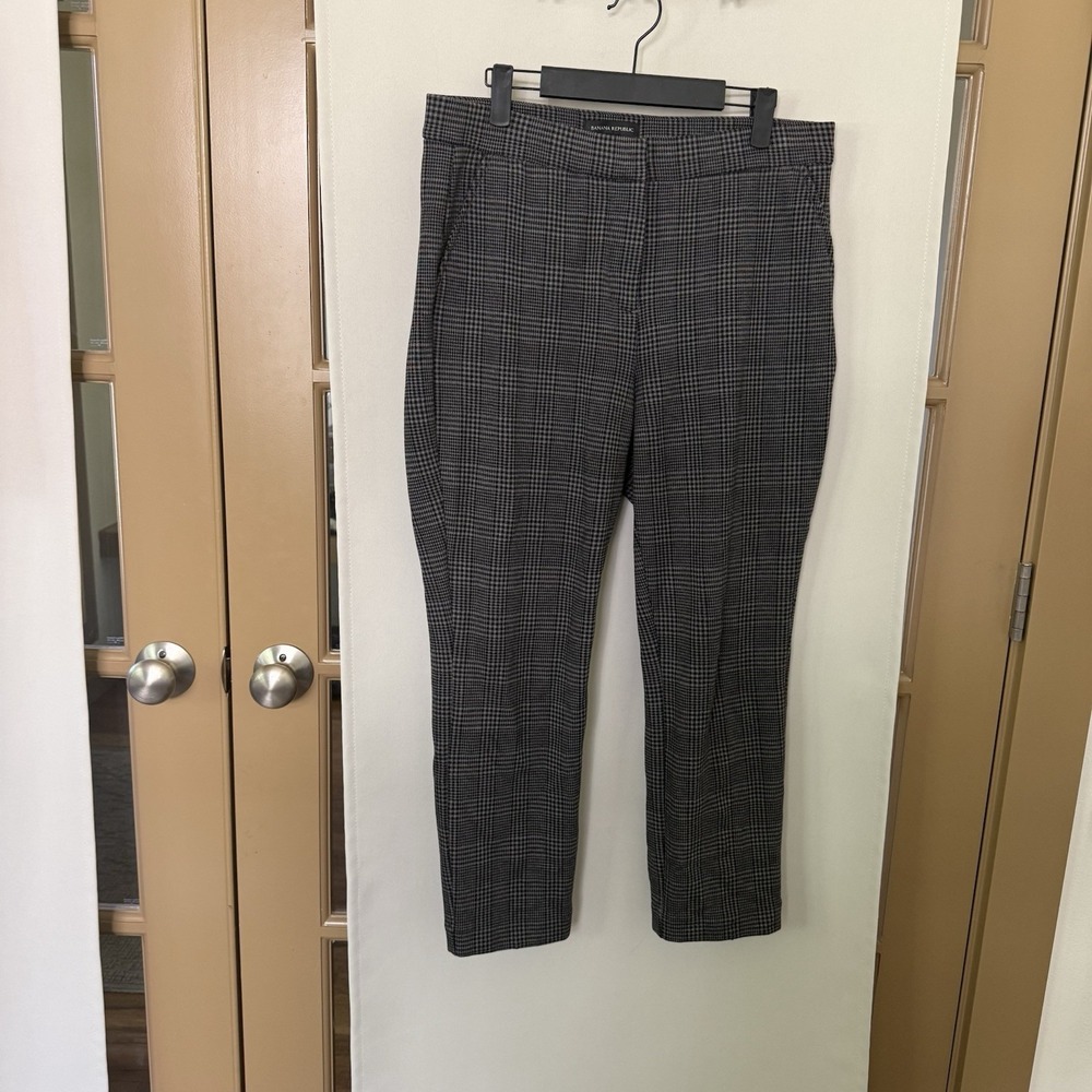 Banana Republic Womens 10‎ Black Tan Plaid Straight Leg Dress Pants Slacks